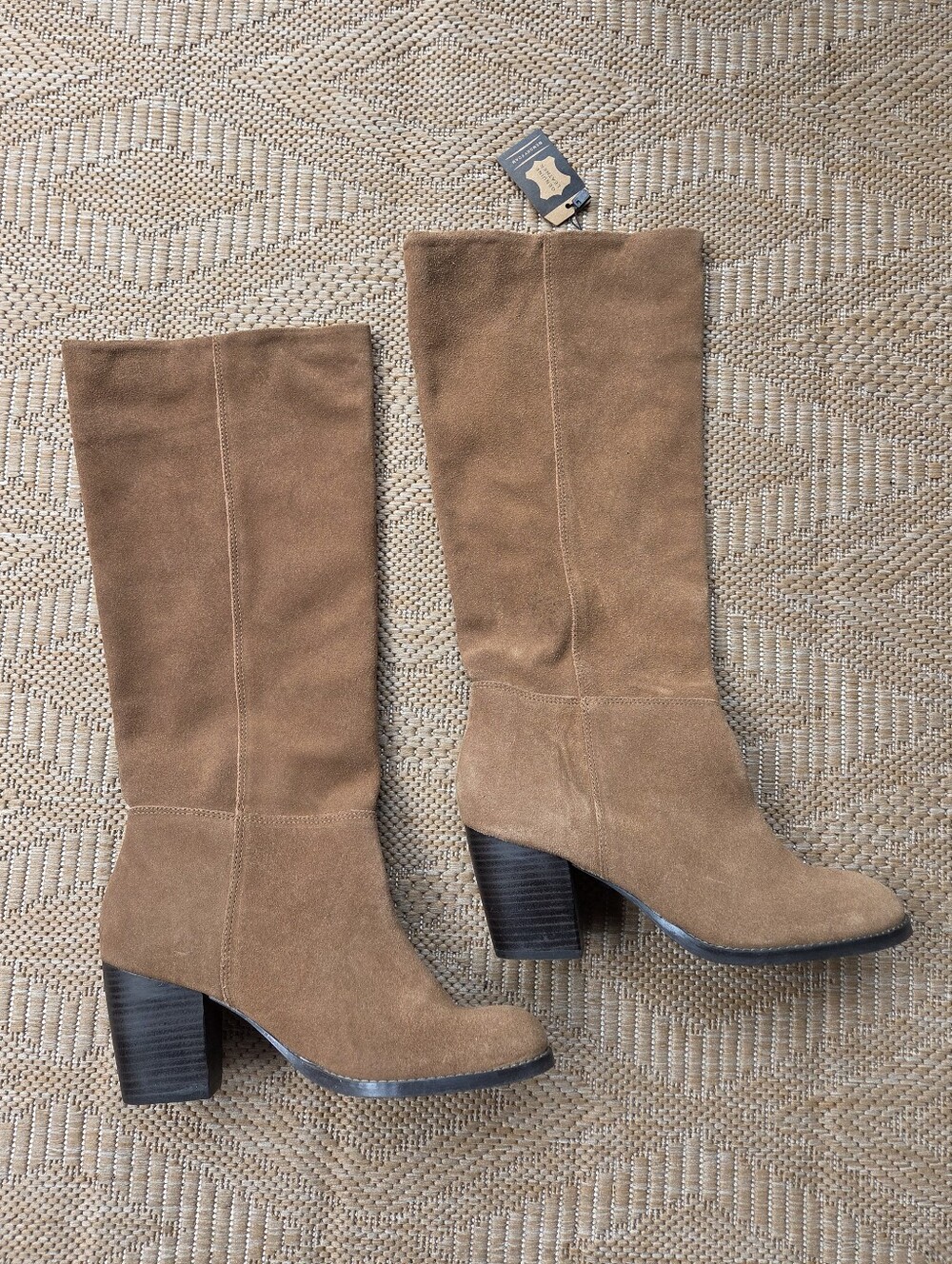 Tall Suede Knee Boots in Tan - Women's Stylish Block Heel